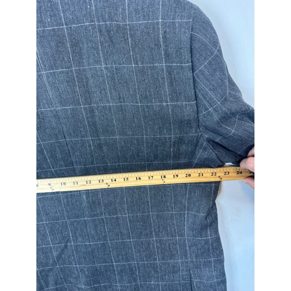 Alfred Sung Mens Grey Windowpane Wool‎ Silk Linen Blend Blazer Jacket 44 X-Long